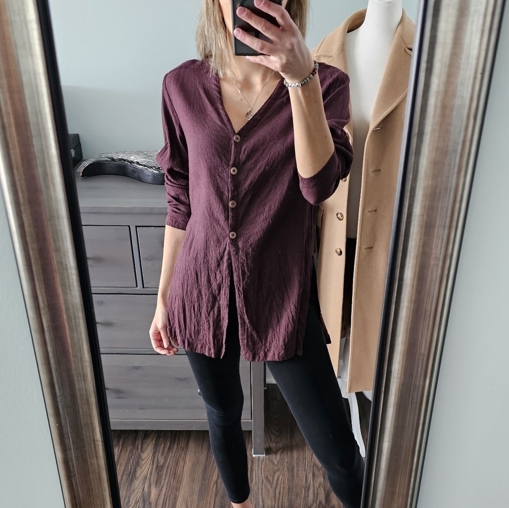Eileen Fisher Linen Burgundy Shirt